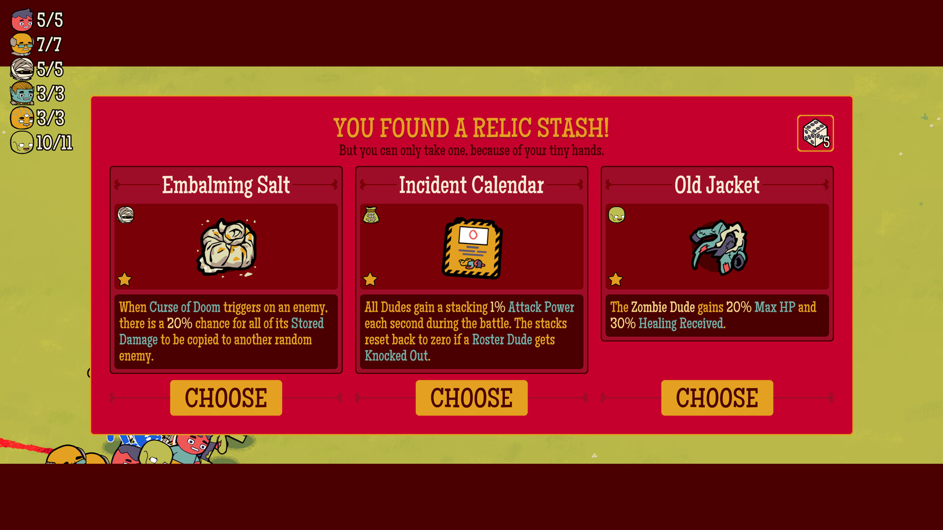 How Many Dudes? relic selection screen